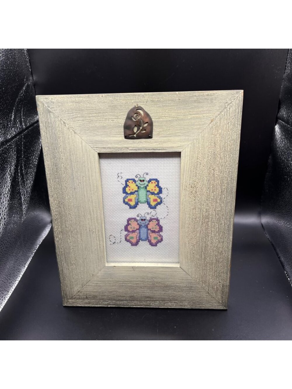Handmade Butterfly Cross-Stitch Art Willow Tree Wooden Frame Susan Lordi 2006
